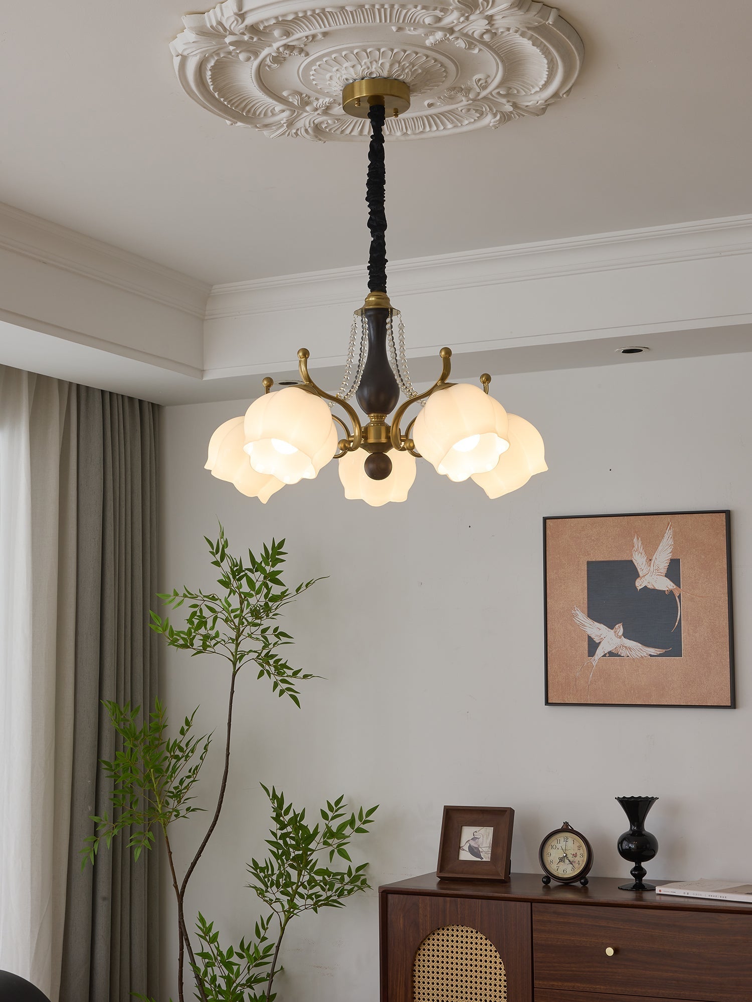 Lustra Chandelier Wood Glass Vintage-Neutral Decor