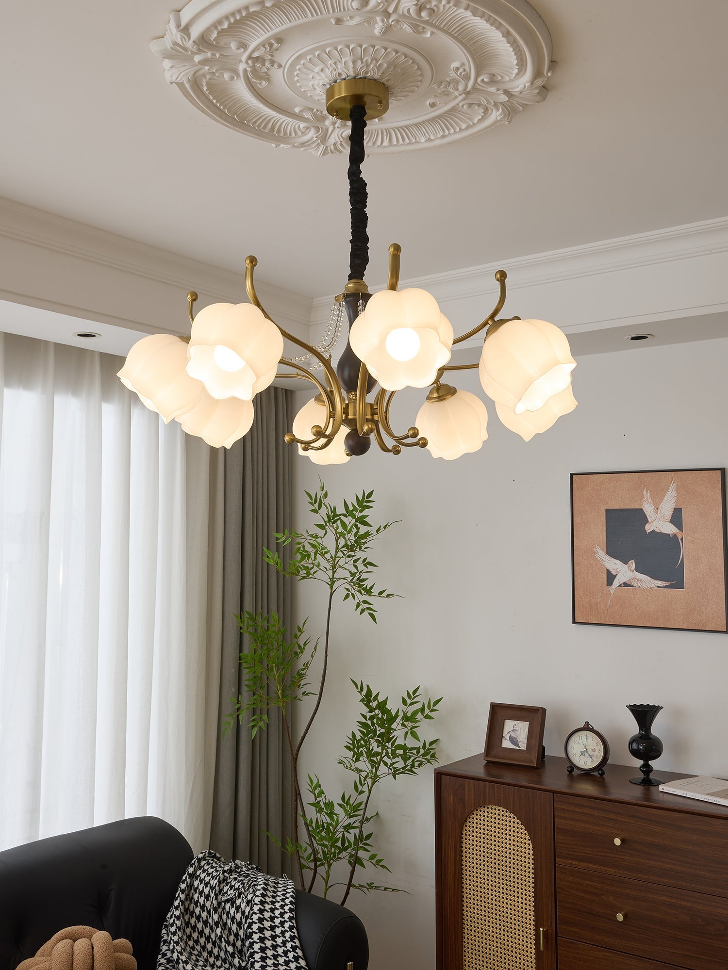 Lustra Chandelier Wood Glass Vintage-Neutral Decor