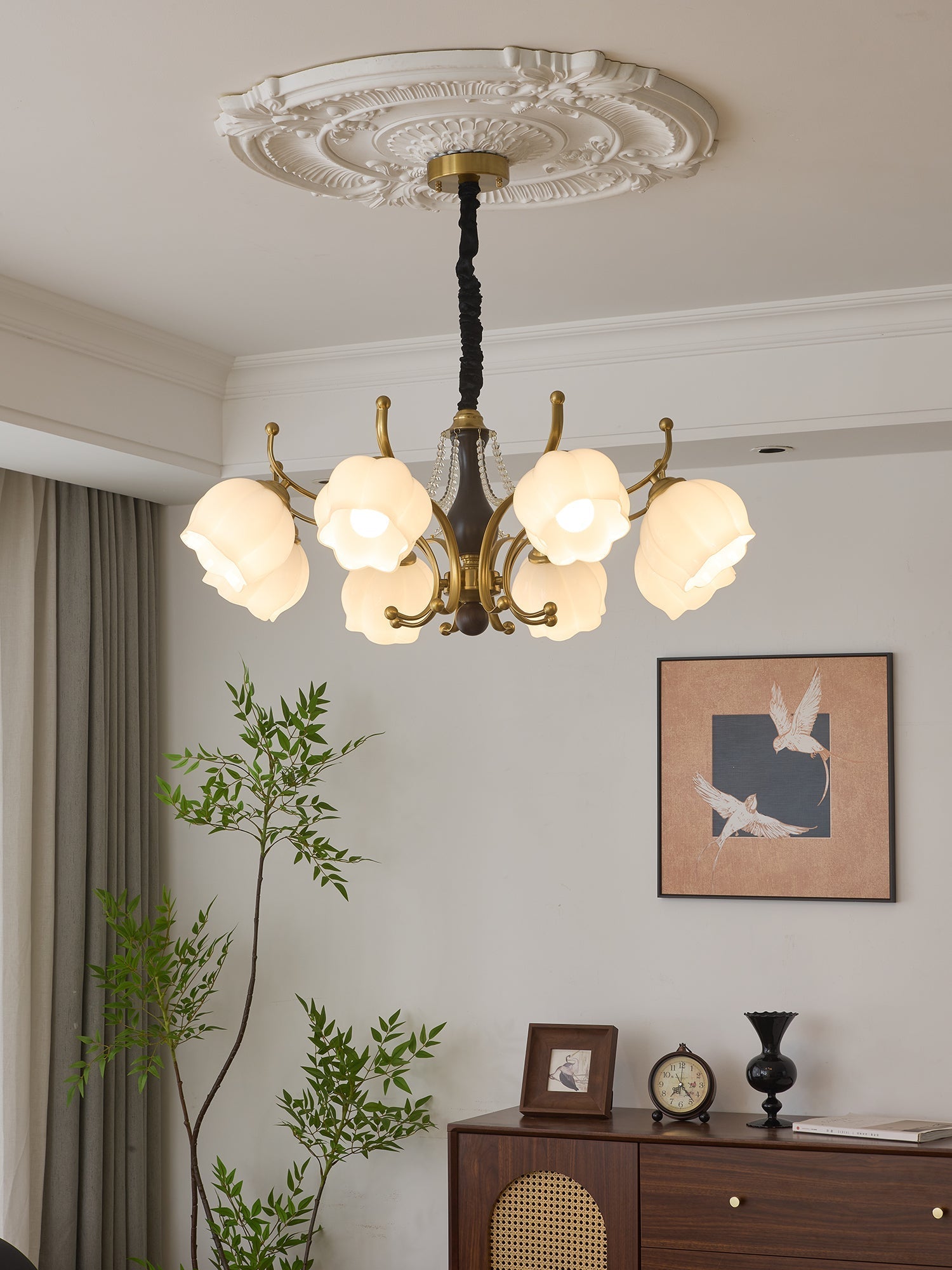 Lustra Chandelier Wood Glass Vintage-Neutral Decor
