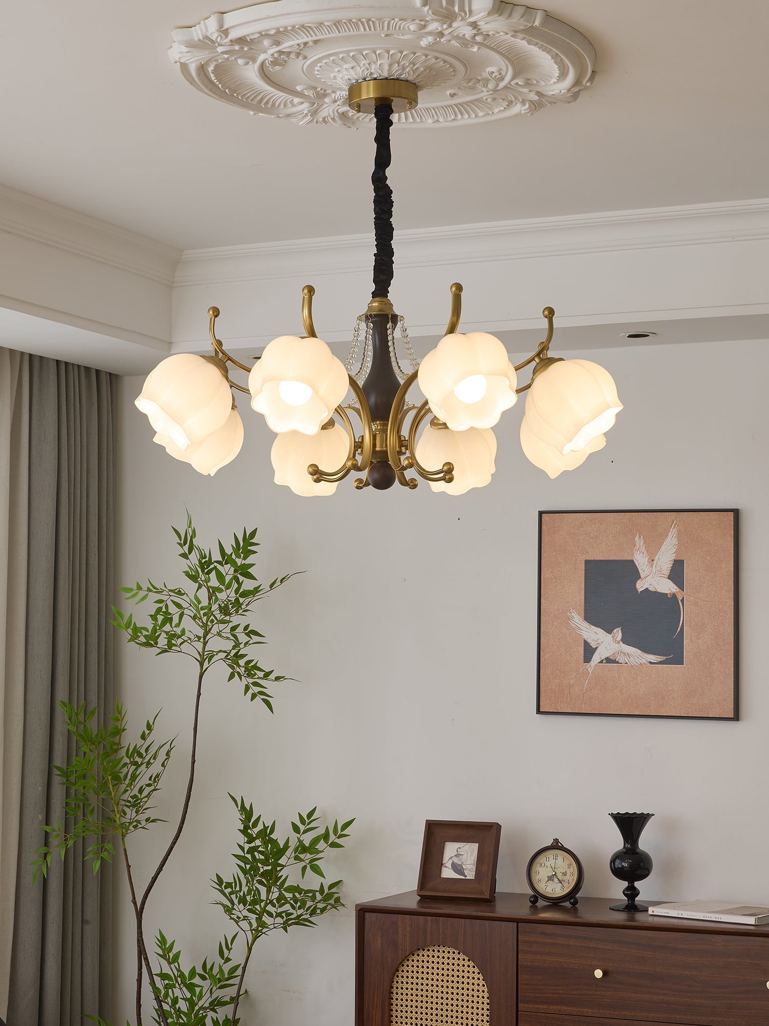 Lustra Chandelier Wood Glass Vintage-Neutral Decor