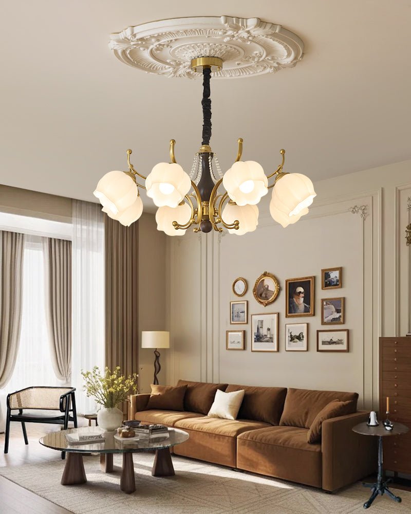Lustra Chandelier Wood Glass Vintage-Neutral Decor