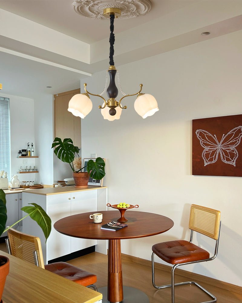 Lustra Chandelier Wood Glass Vintage-Neutral Decor