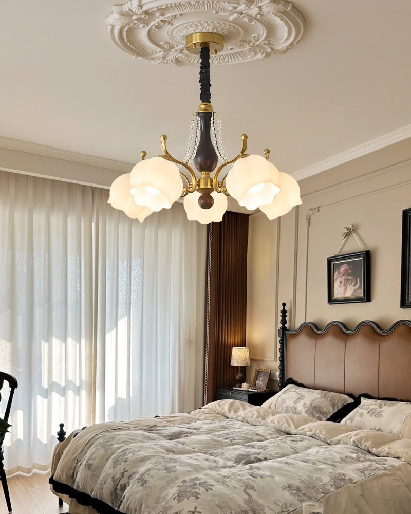 Lustra Chandelier Wood Glass Vintage-Neutral Decor