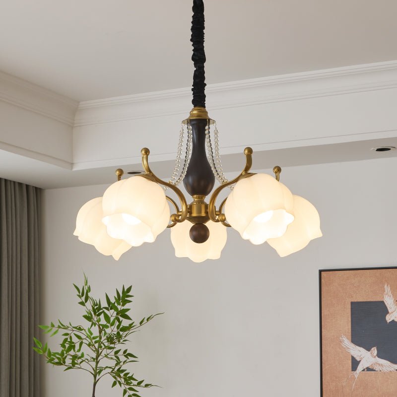 Lustra Chandelier Wood Glass Vintage-Neutral Decor