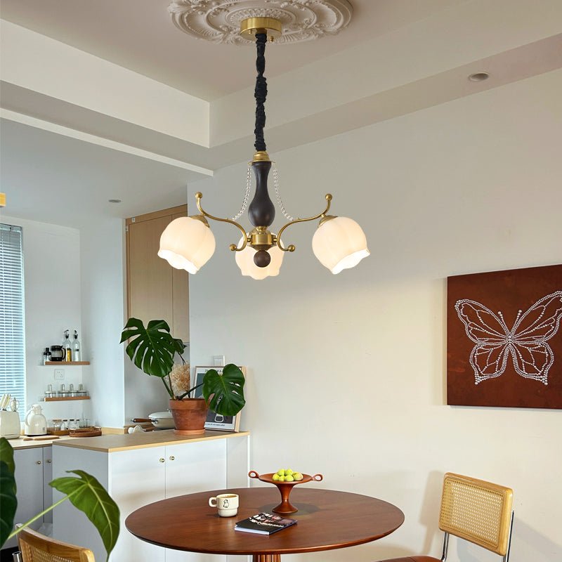 Lustra Chandelier Wood Glass Vintage-Neutral Decor