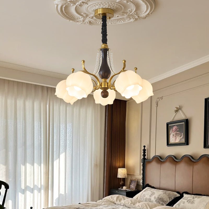 Lustra Chandelier Wood Glass Vintage-Neutral Decor