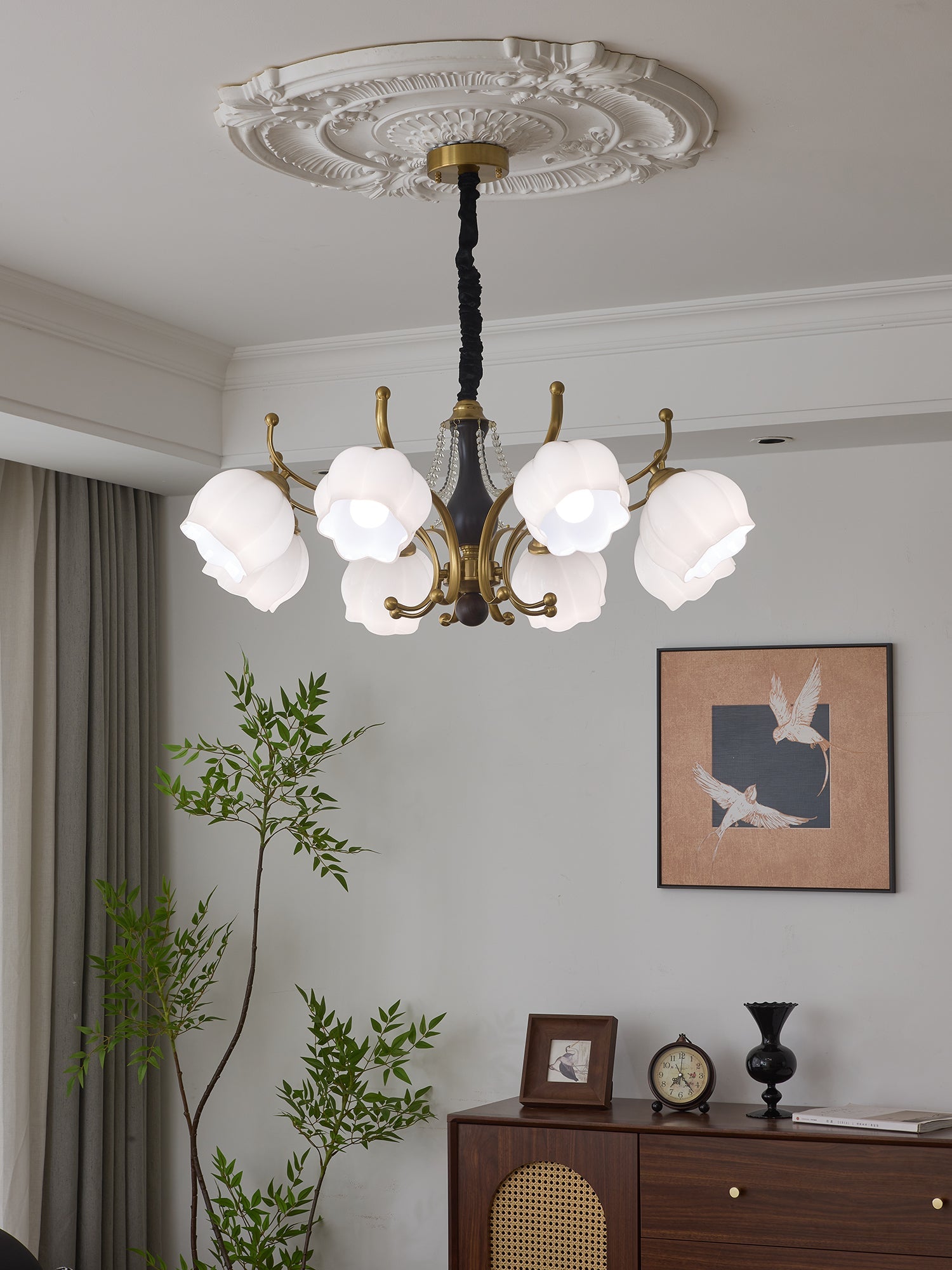Lustra Chandelier Wood Glass Vintage-Neutral Decor