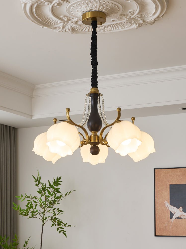 Lustra Chandelier Wood Glass Vintage-Neutral Decor