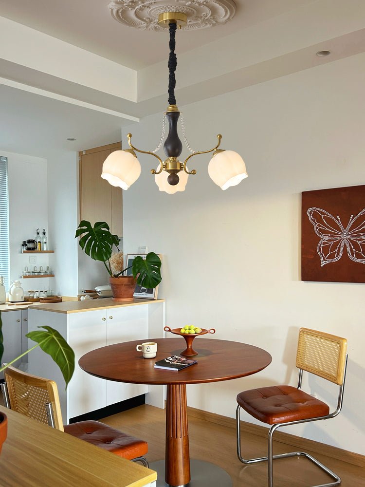 Lustra Chandelier Wood Glass Vintage-Neutral Decor