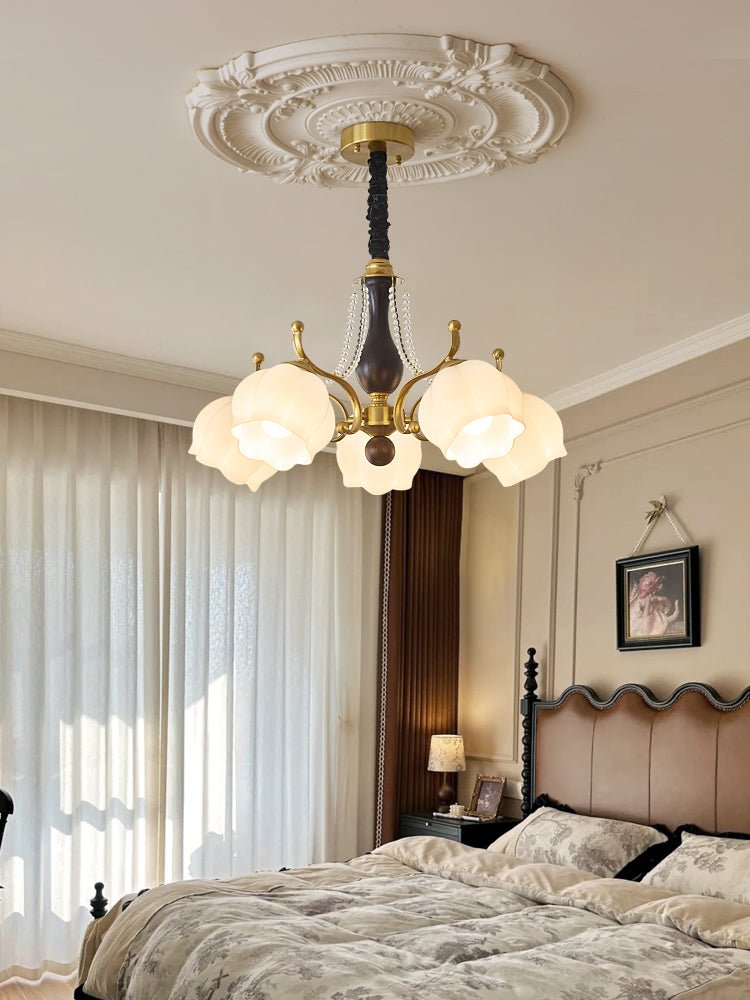Lustra Chandelier Wood Glass Vintage-Neutral Decor