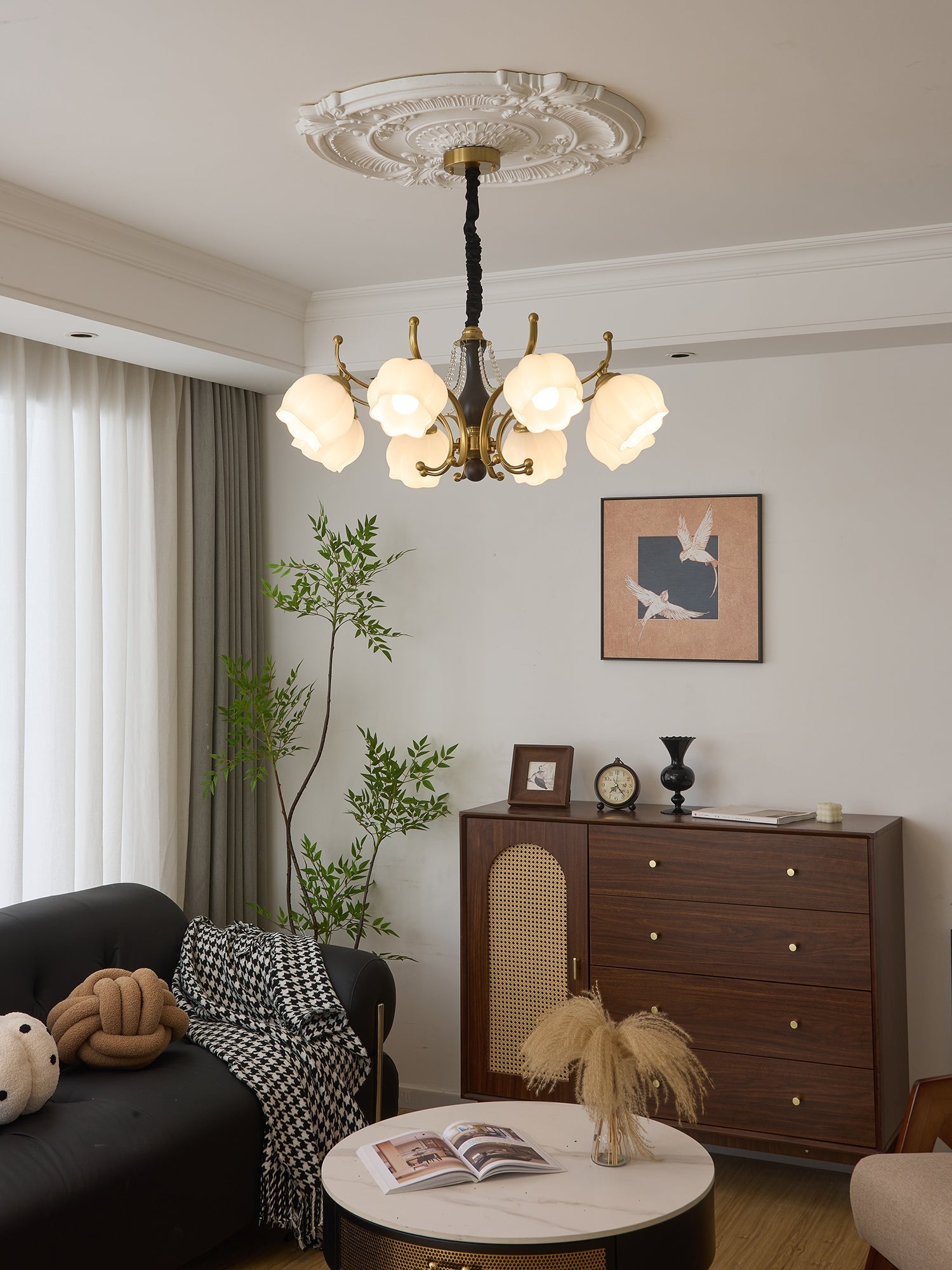 Lustra Chandelier Wood Glass Vintage-Neutral Decor