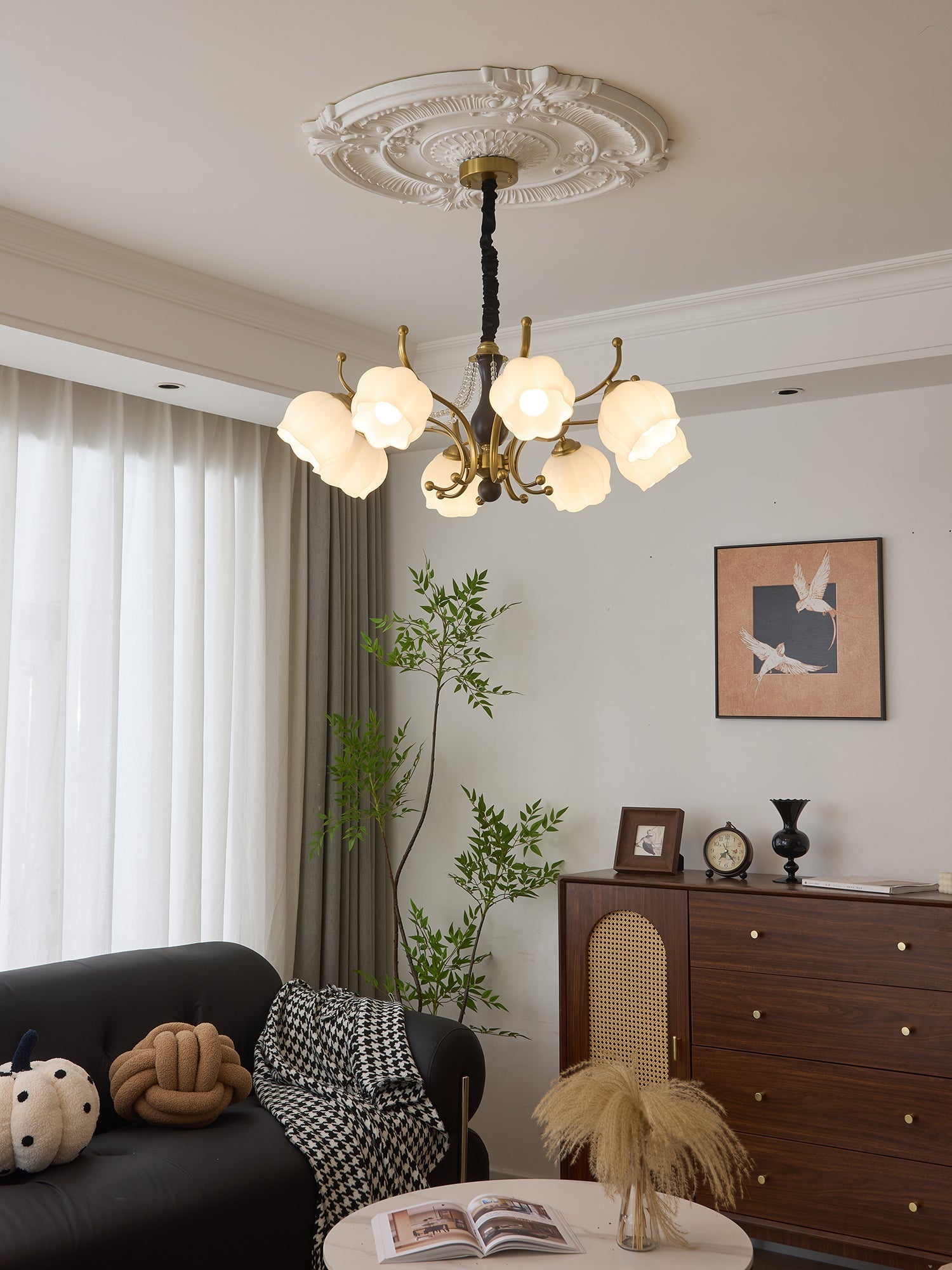 Lustra Chandelier Wood Glass Vintage-Neutral Decor