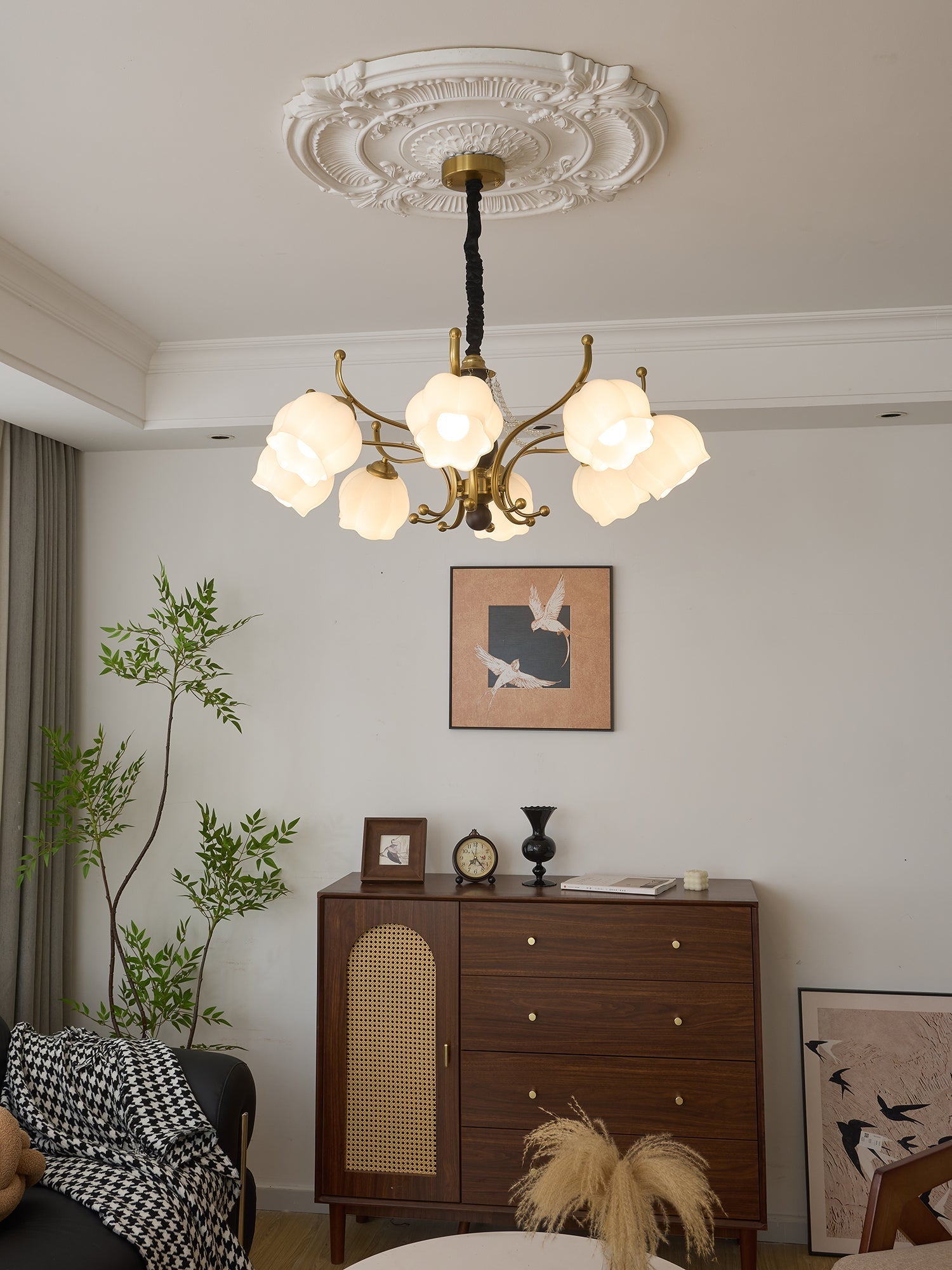 Lustra Chandelier Wood Glass Vintage-Neutral Decor