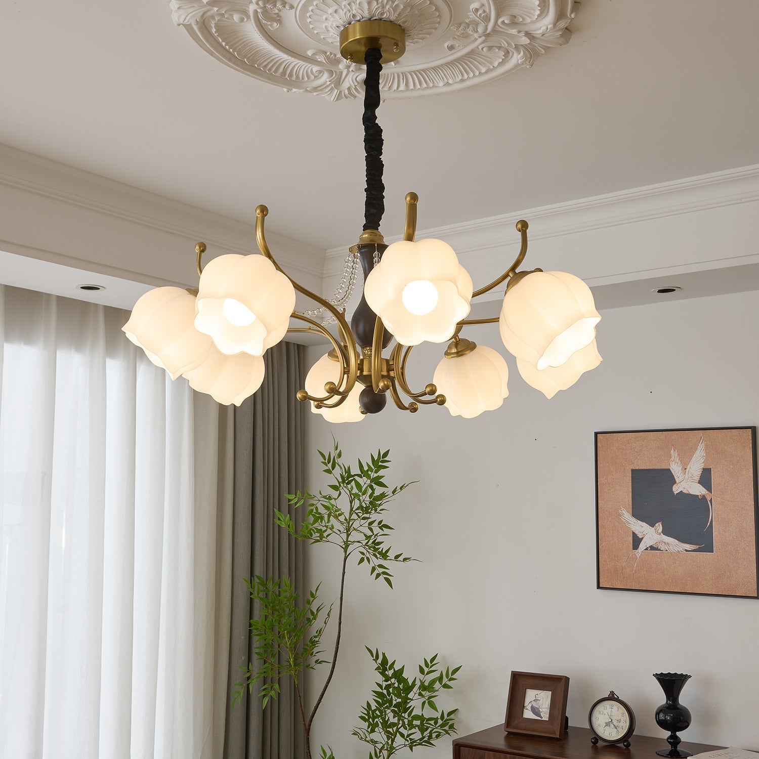 Lustra Chandelier Wood Glass Vintage-Neutral Decor