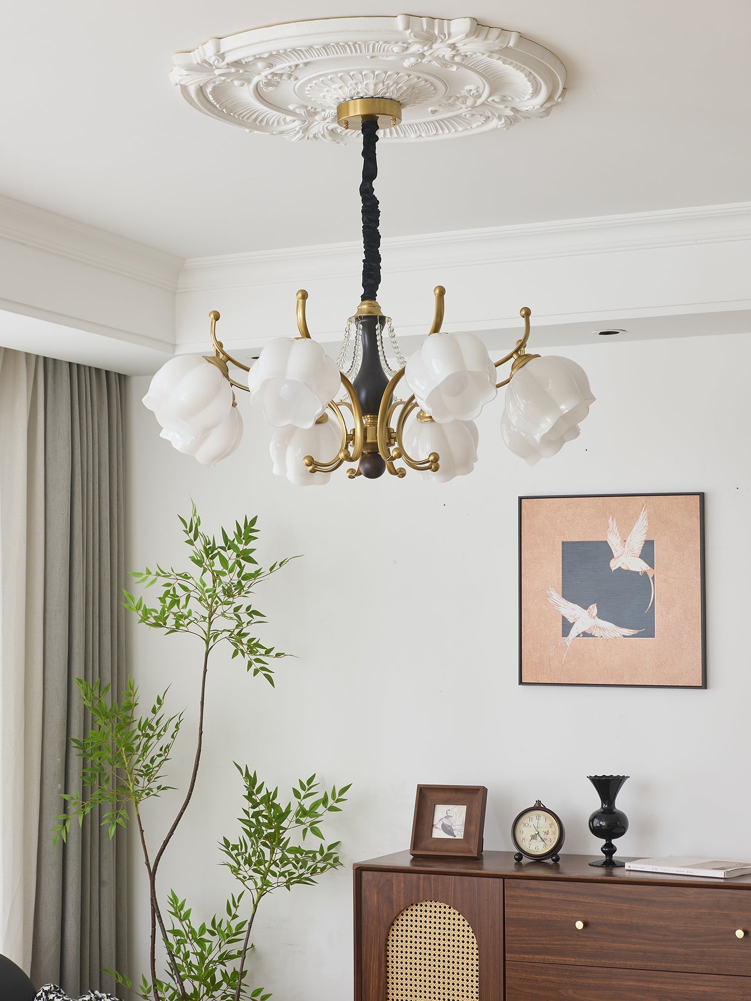 Lustra Chandelier Wood Glass Vintage-Neutral Decor