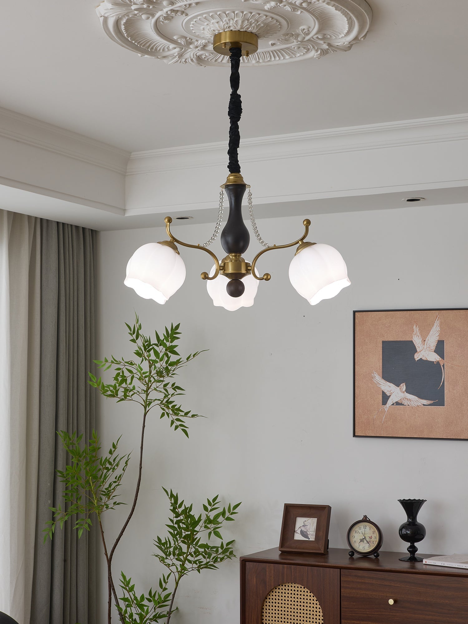 Lustra Chandelier Wood Glass Vintage-Neutral Decor