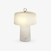 Eurvynyra Drum Alabaster Table Lamp-Neutral Decor
