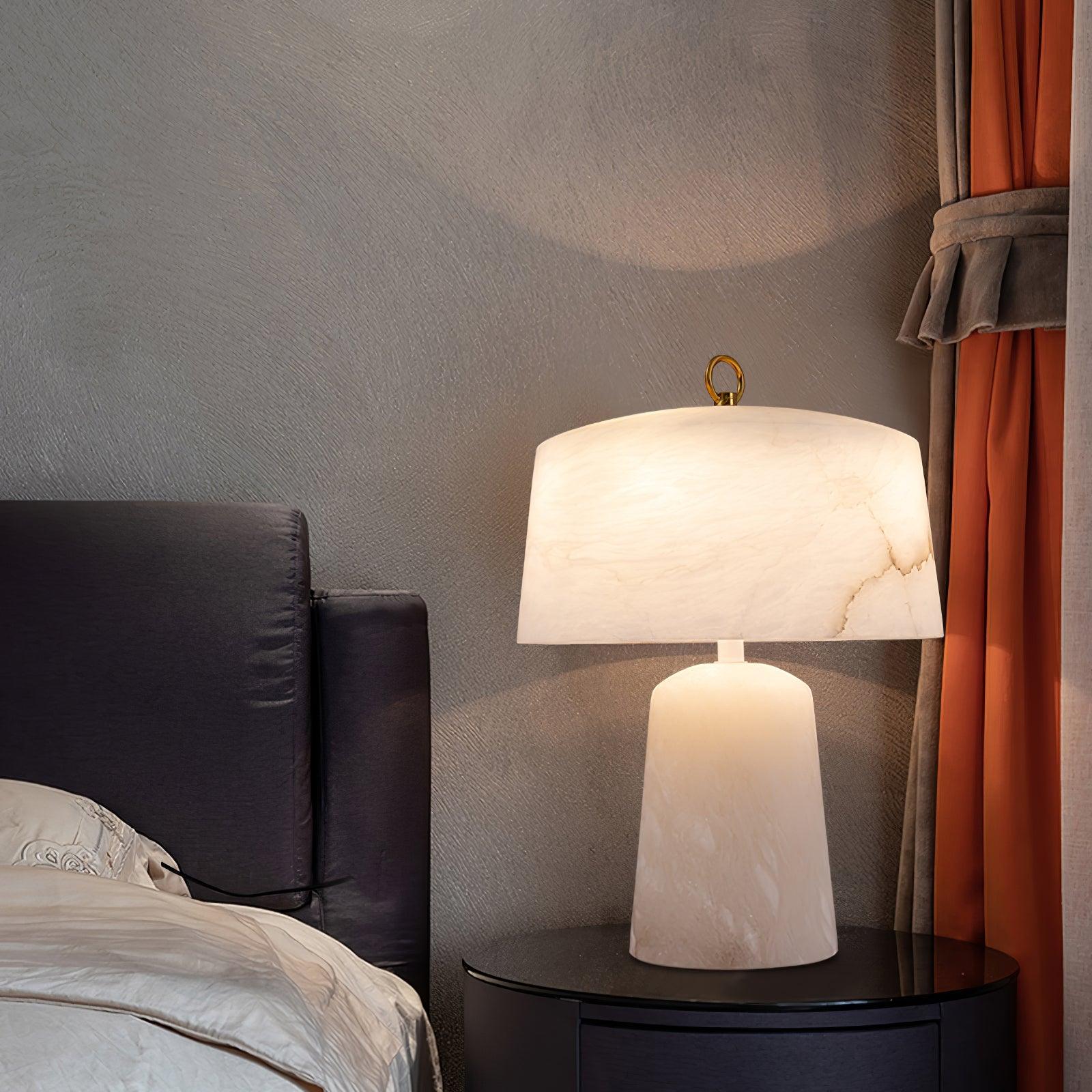 Eurvynyra Drum Alabaster Table Lamp-Neutral Decor