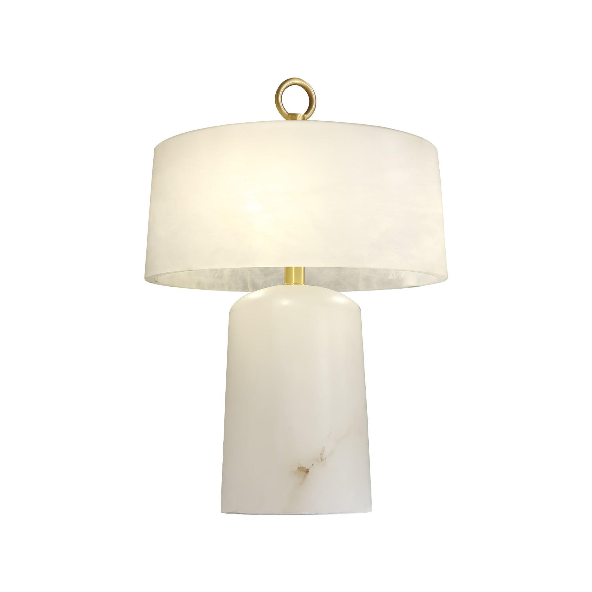 Eurvynyra Drum Alabaster Table Lamp-Neutral Decor