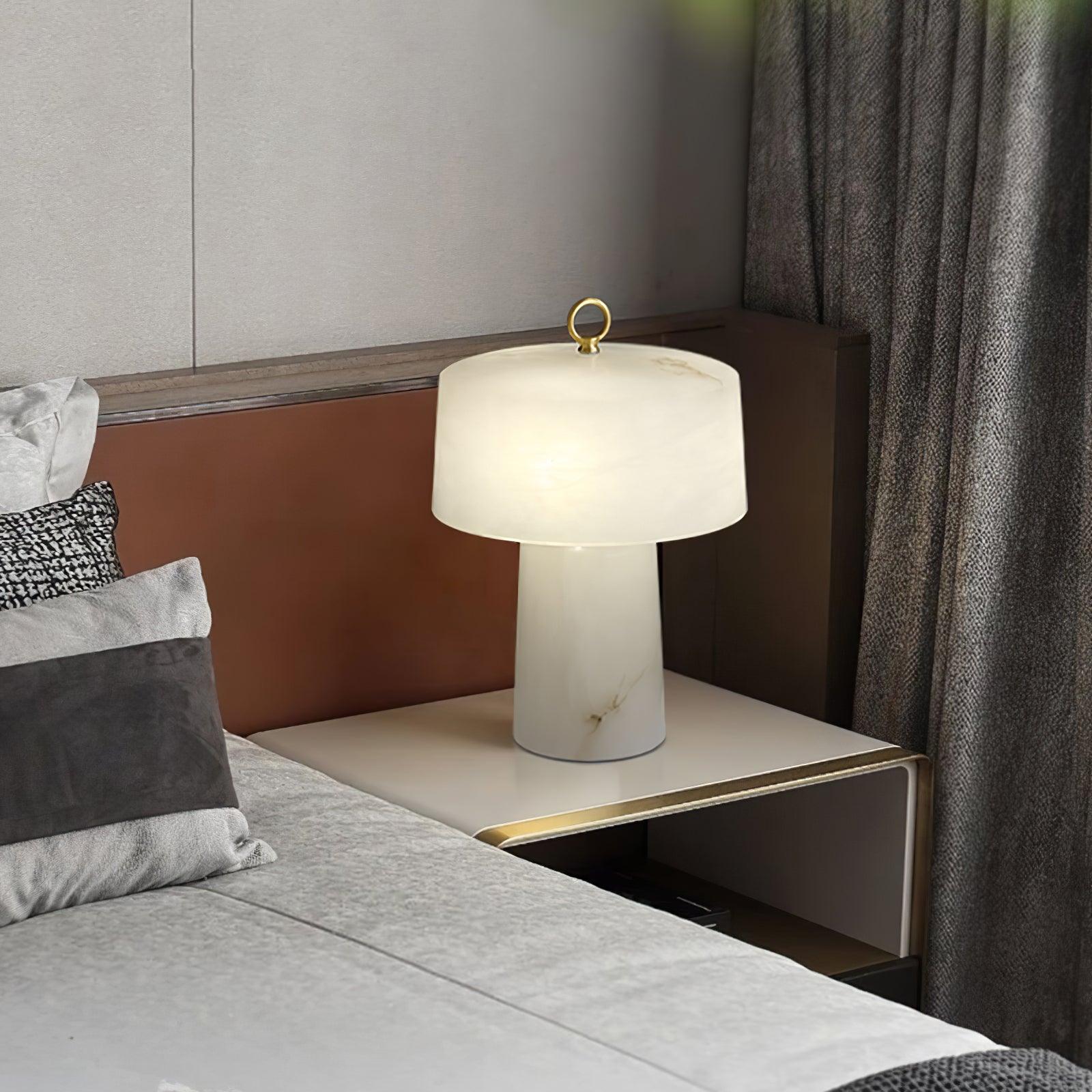 Eurvynyra Drum Alabaster Table Lamp-Neutral Decor