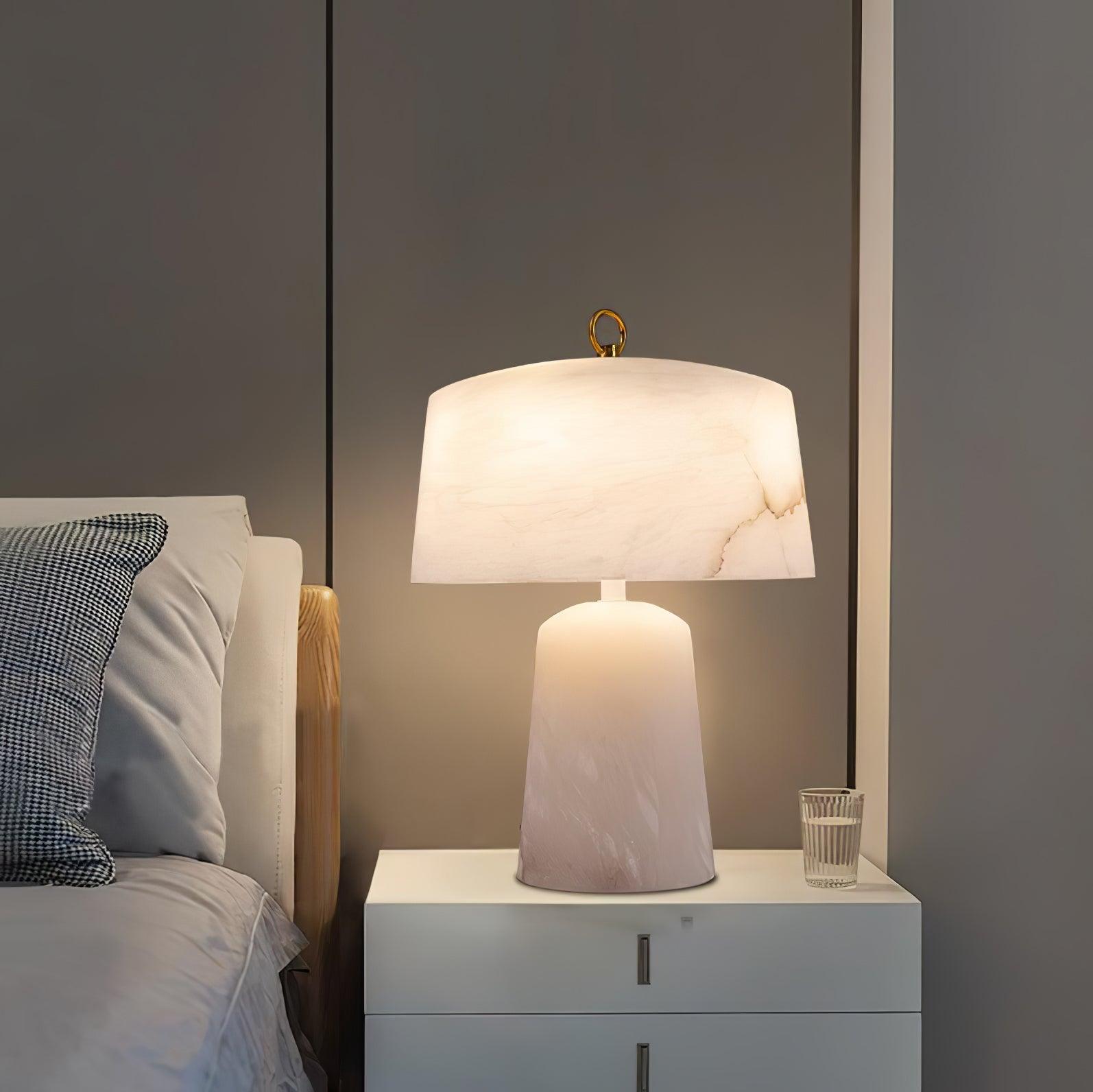 Eurvynyra Drum Alabaster Table Lamp-Neutral Decor