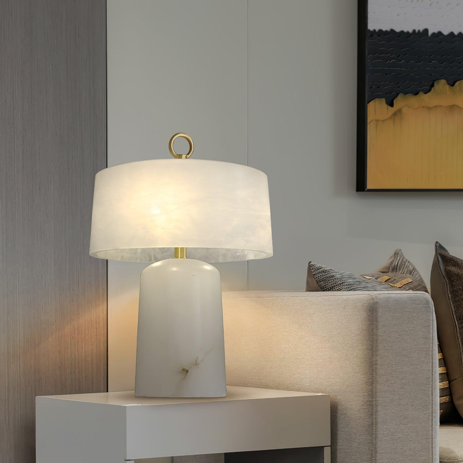Eurvynyra Drum Alabaster Table Lamp-Neutral Decor