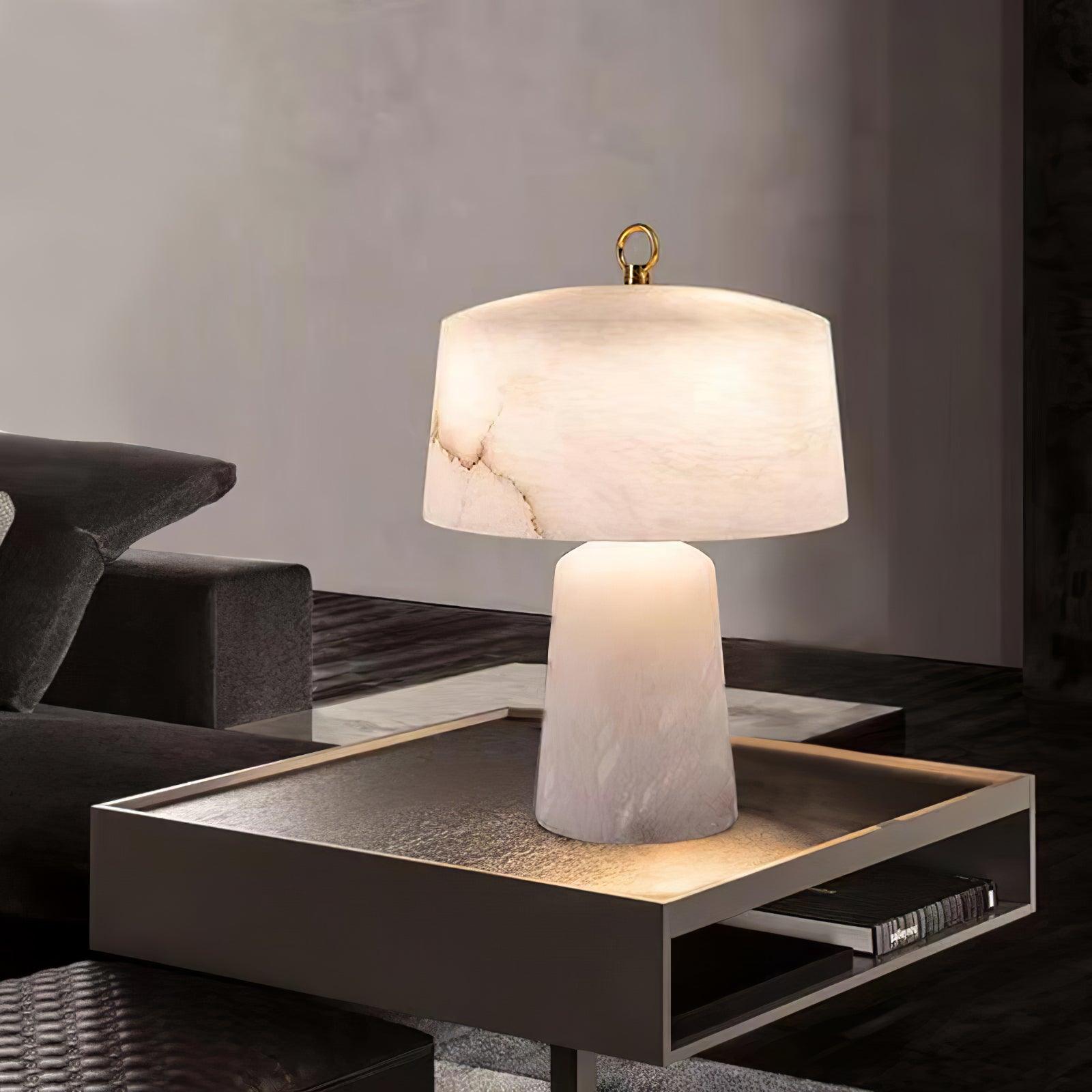 Eurvynyra Drum Alabaster Table Lamp-Neutral Decor
