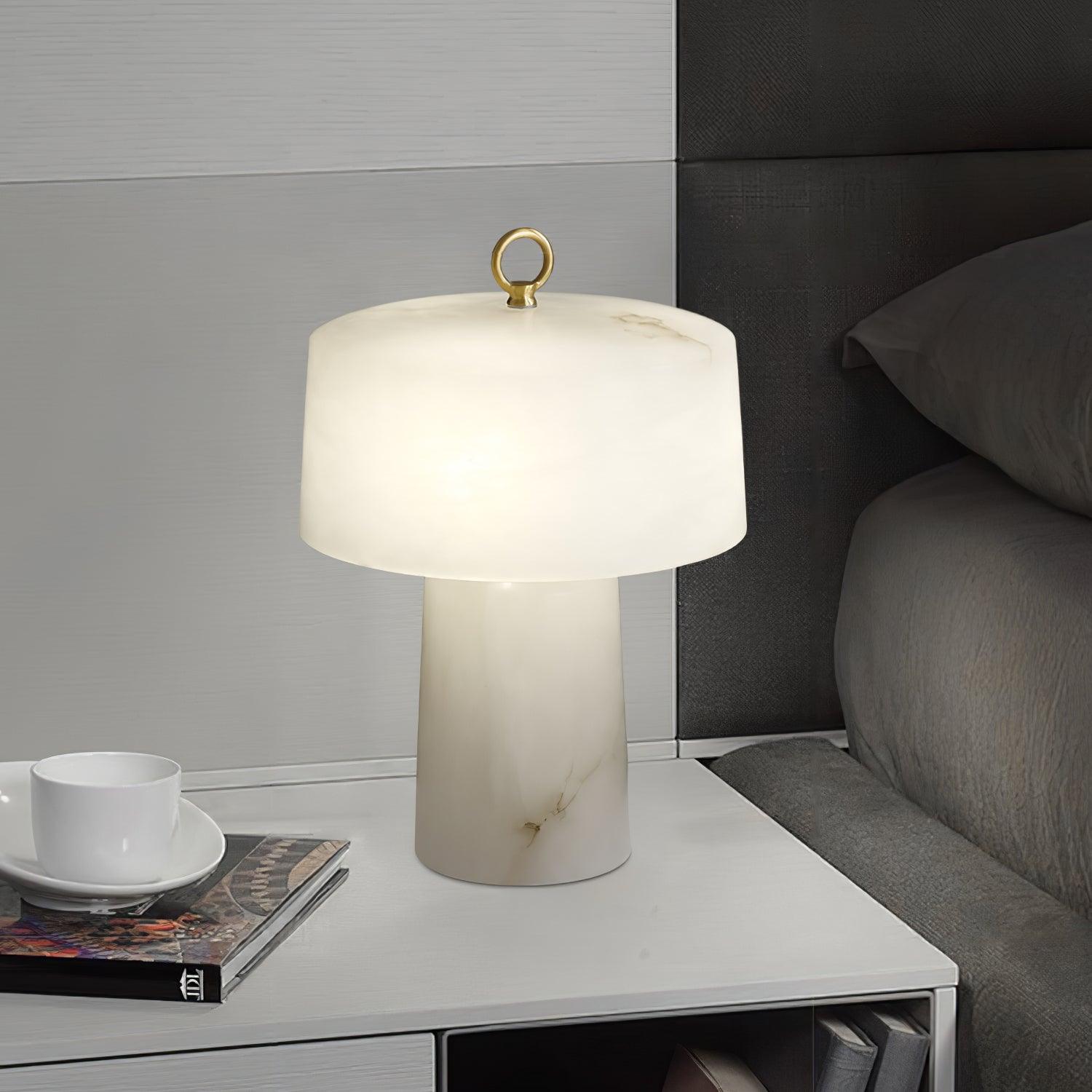 Eurvynyra Drum Alabaster Table Lamp-Neutral Decor