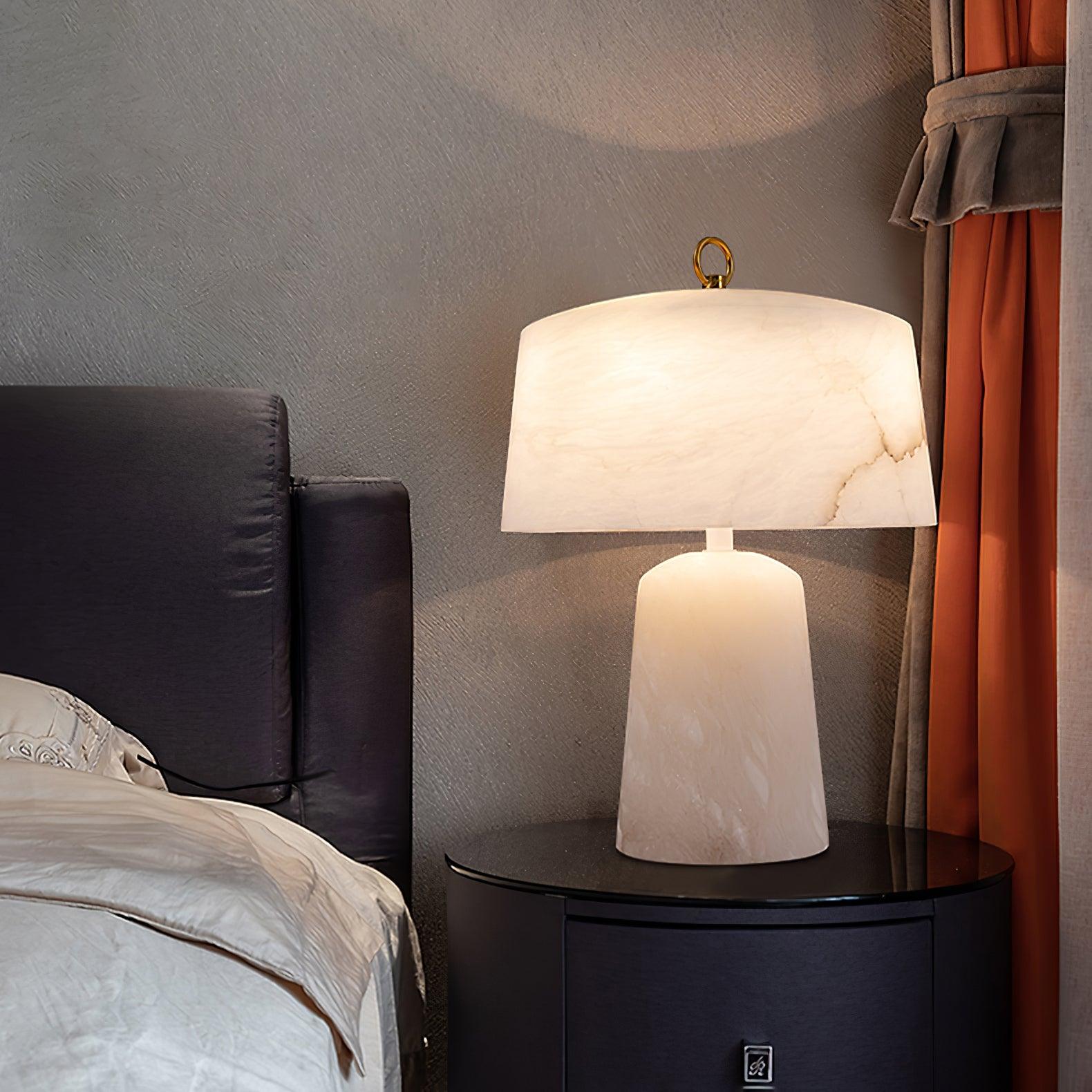 Eurvynyra Drum Alabaster Table Lamp-Neutral Decor