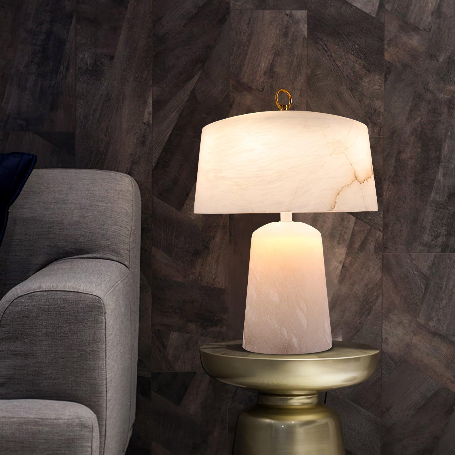Eurvynyra Drum Alabaster Table Lamp-Neutral Decor
