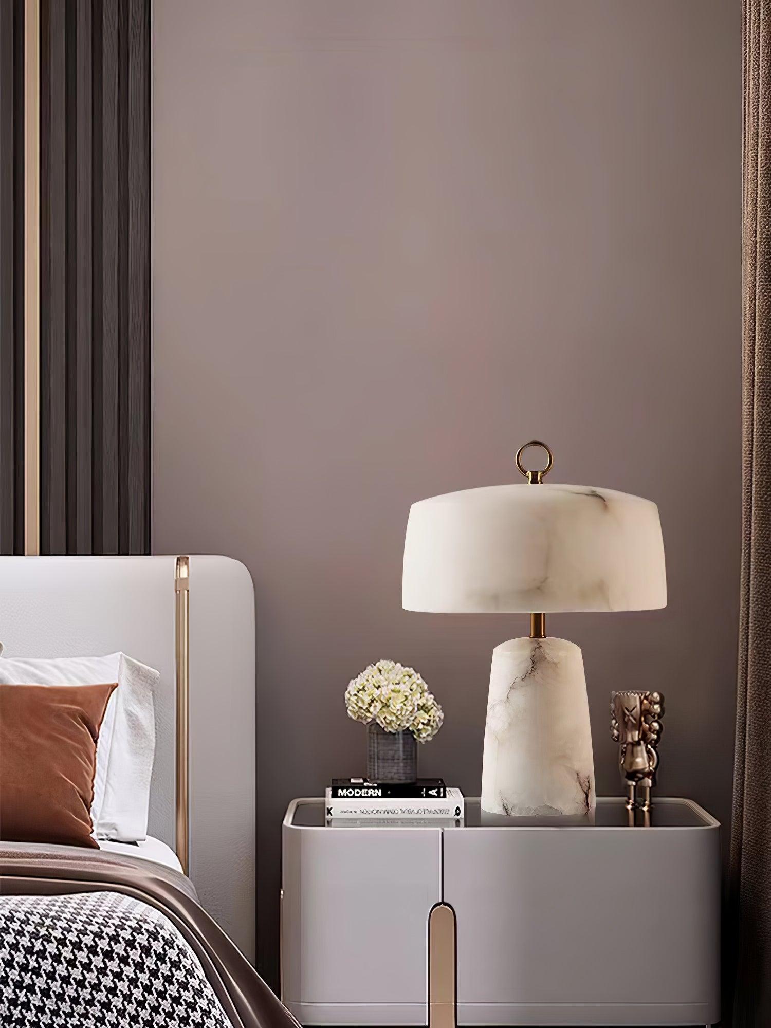 Eurvynyra Drum Alabaster Table Lamp-Neutral Decor
