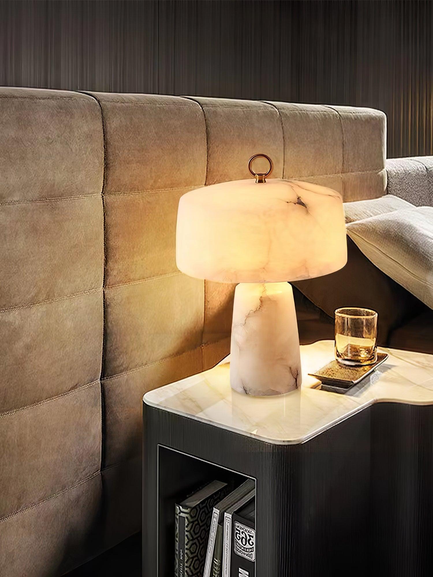 Eurvynyra Drum Alabaster Table Lamp-Neutral Decor