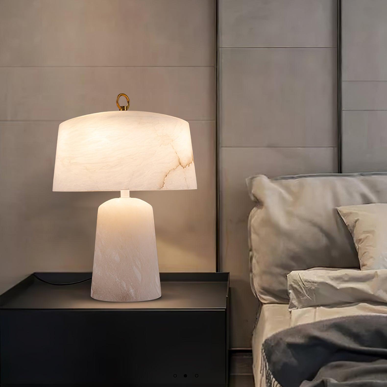 Eurvynyra Drum Alabaster Table Lamp-Neutral Decor