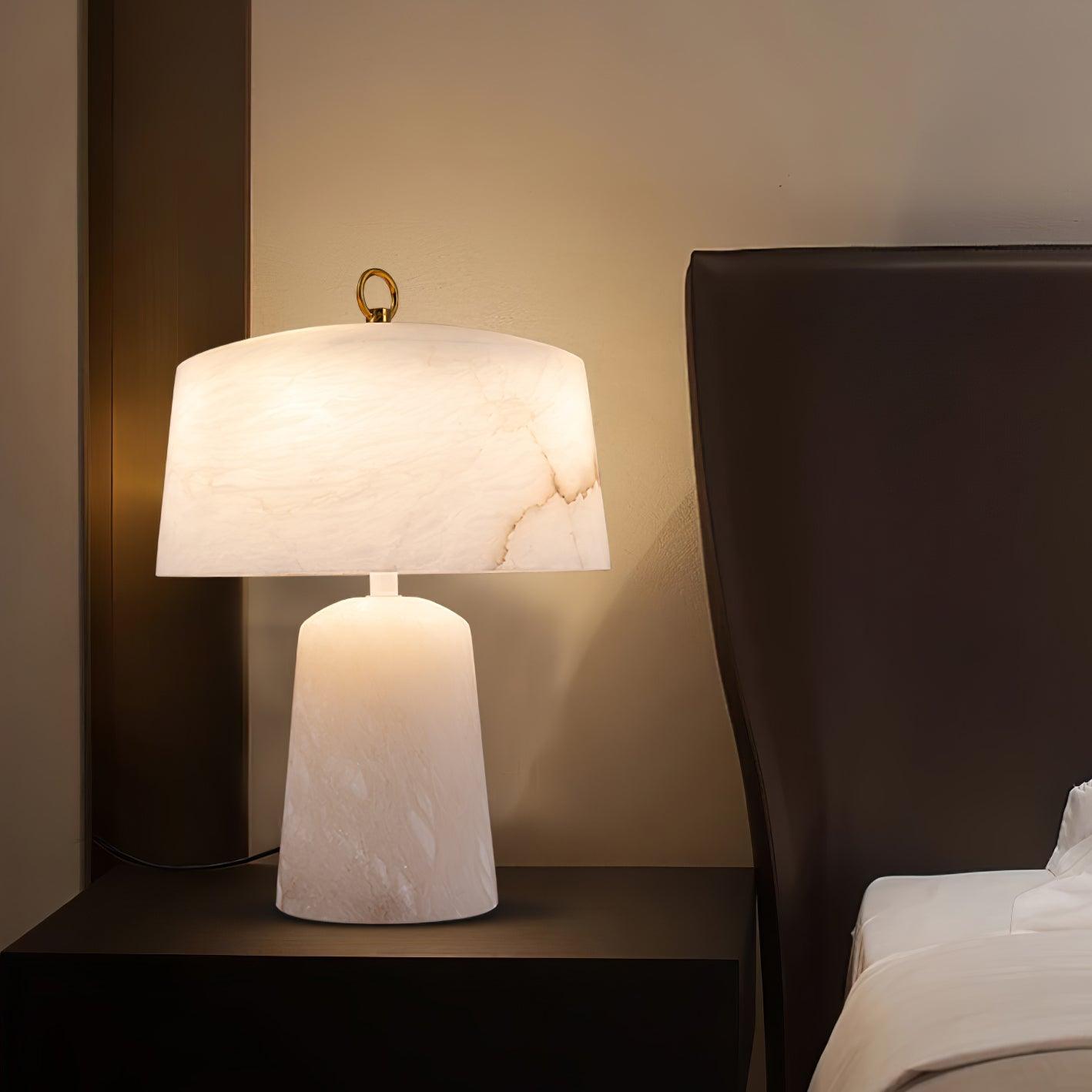 Eurvynyra Drum Alabaster Table Lamp-Neutral Decor