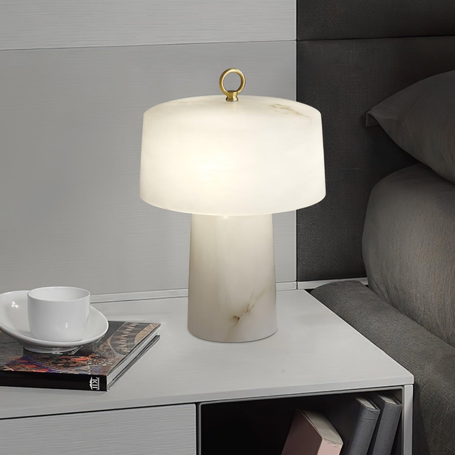 Eurvynyra Drum Alabaster Table Lamp-Neutral Decor