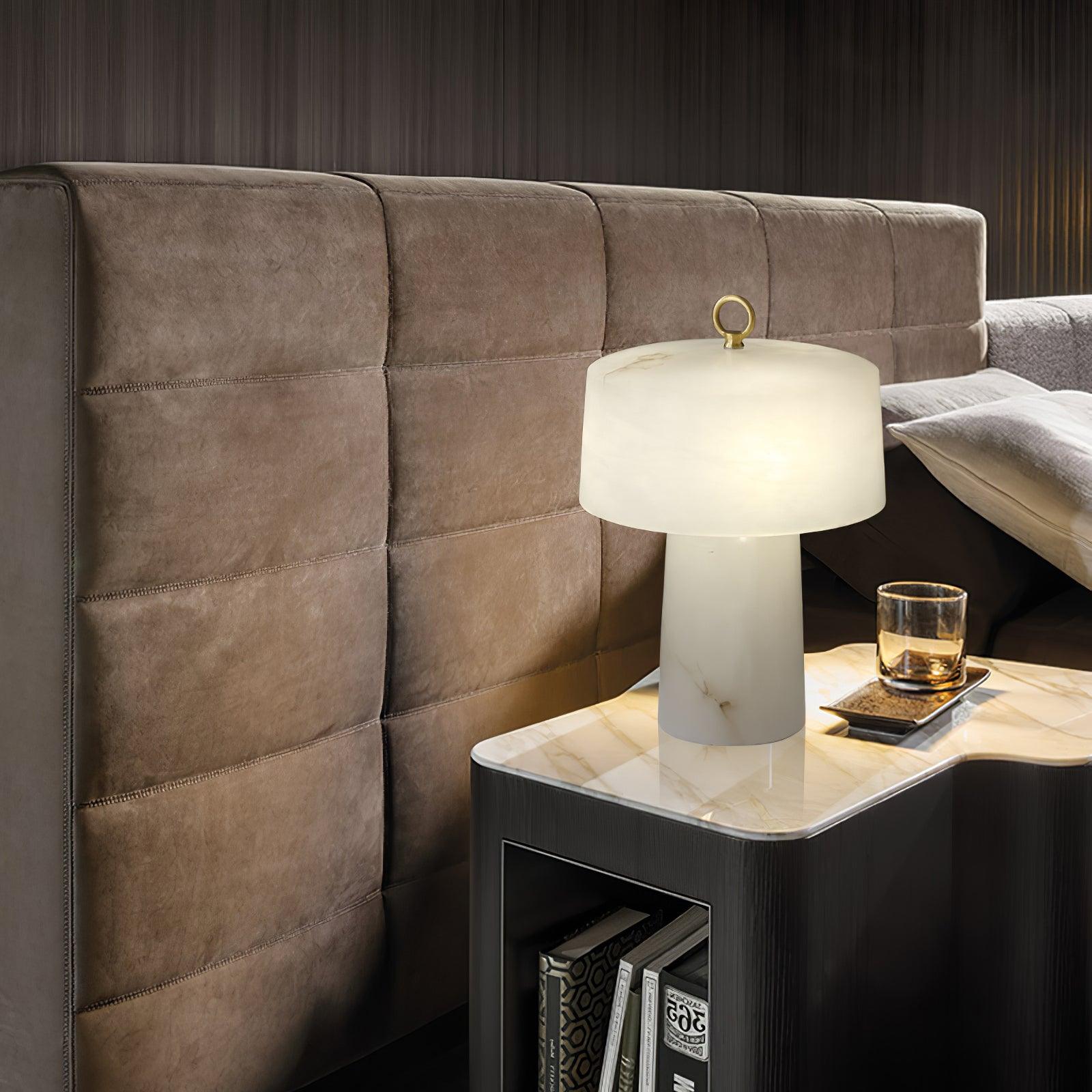 Eurvynyra Drum Alabaster Table Lamp-Neutral Decor