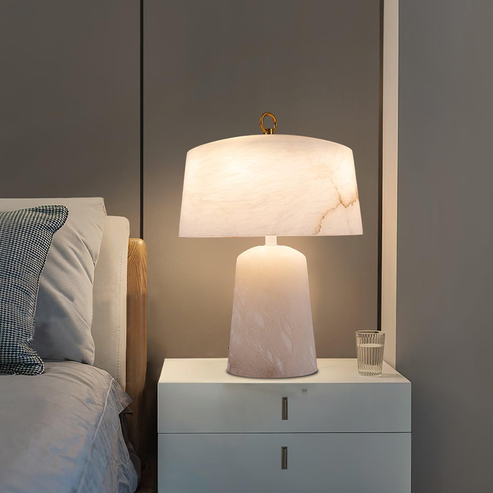 Eurvynyra Drum Alabaster Table Lamp-Neutral Decor