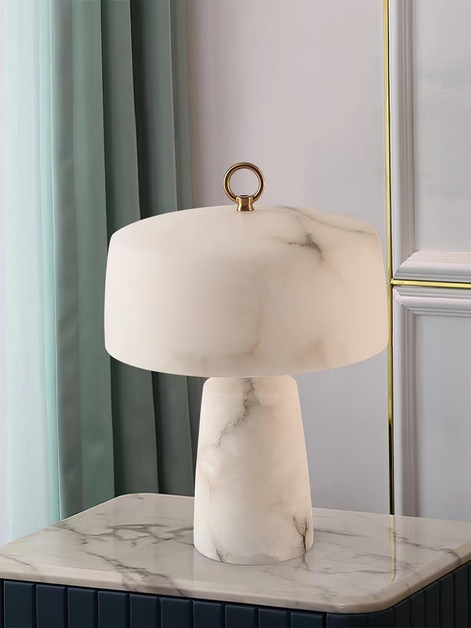 Eurvynyra Drum Alabaster Table Lamp-Neutral Decor