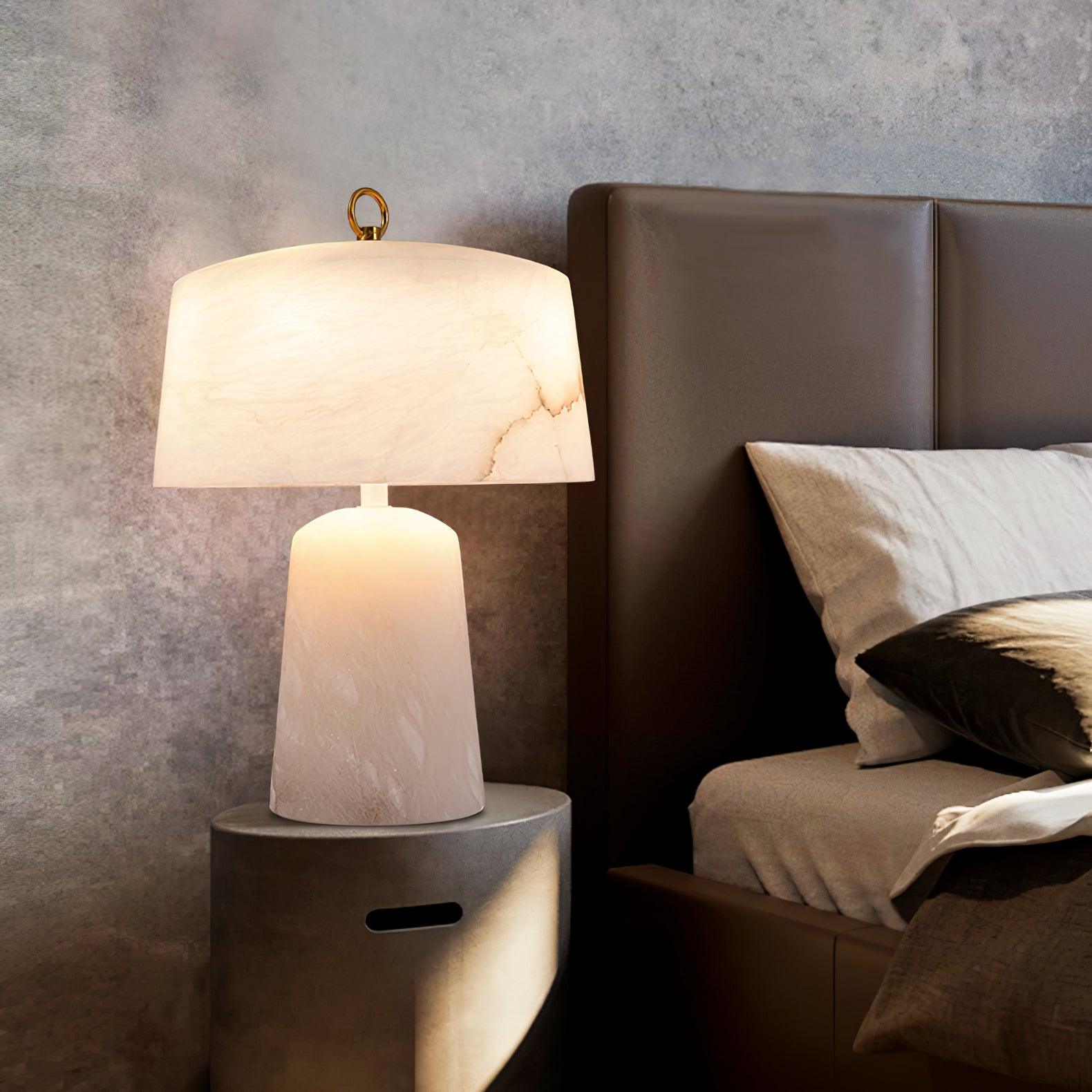 Eurvynyra Drum Alabaster Table Lamp-Neutral Decor