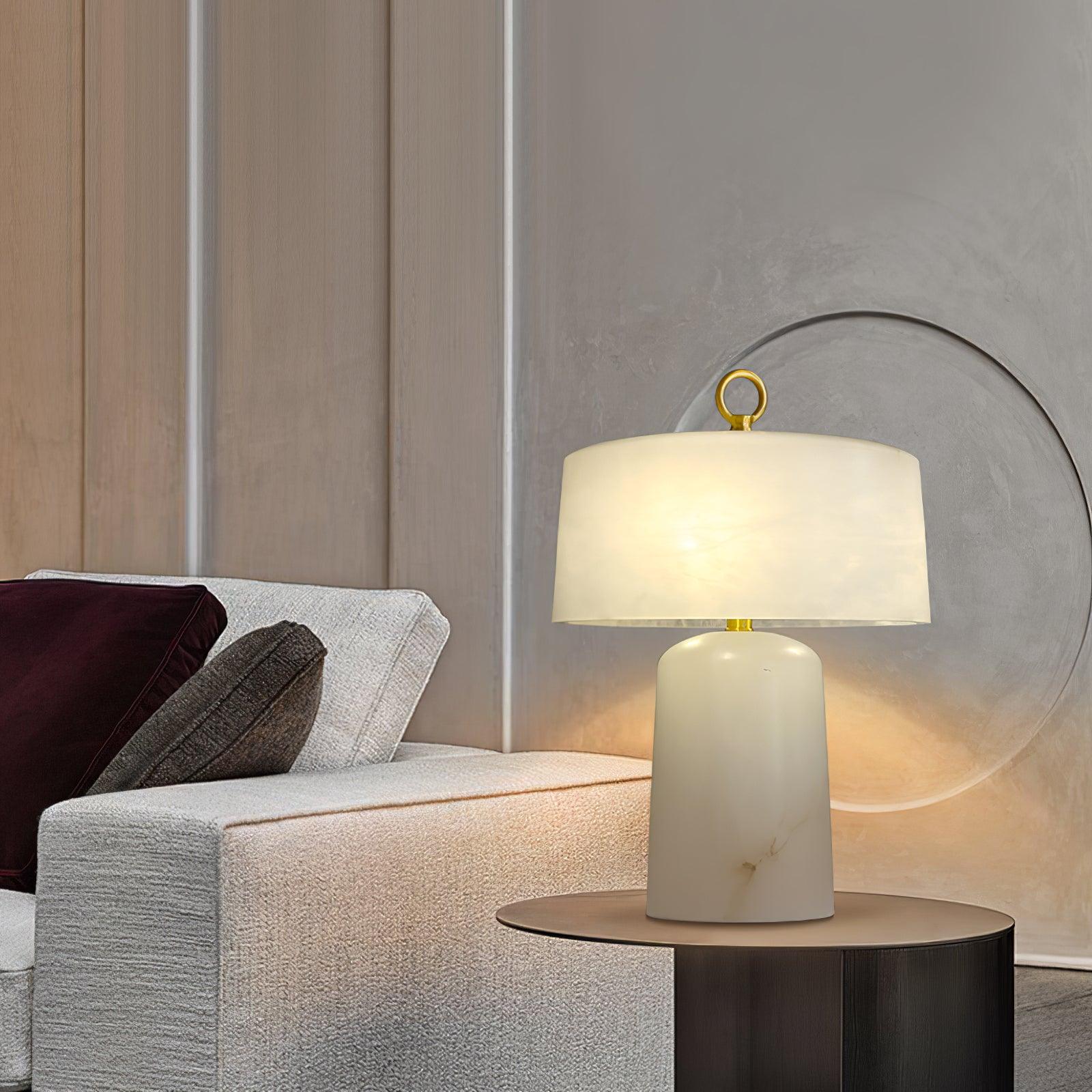Eurvynyra Drum Alabaster Table Lamp-Neutral Decor