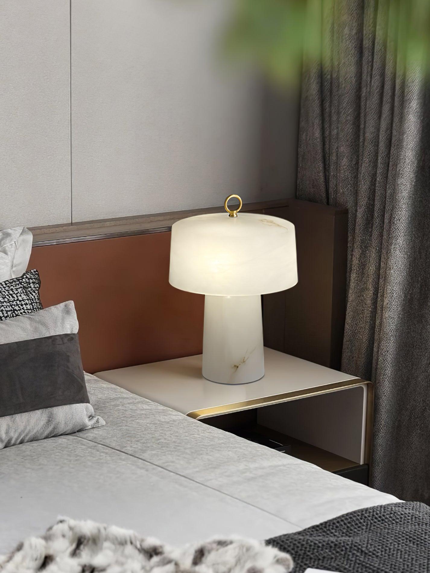 Eurvynyra Drum Alabaster Table Lamp-Neutral Decor