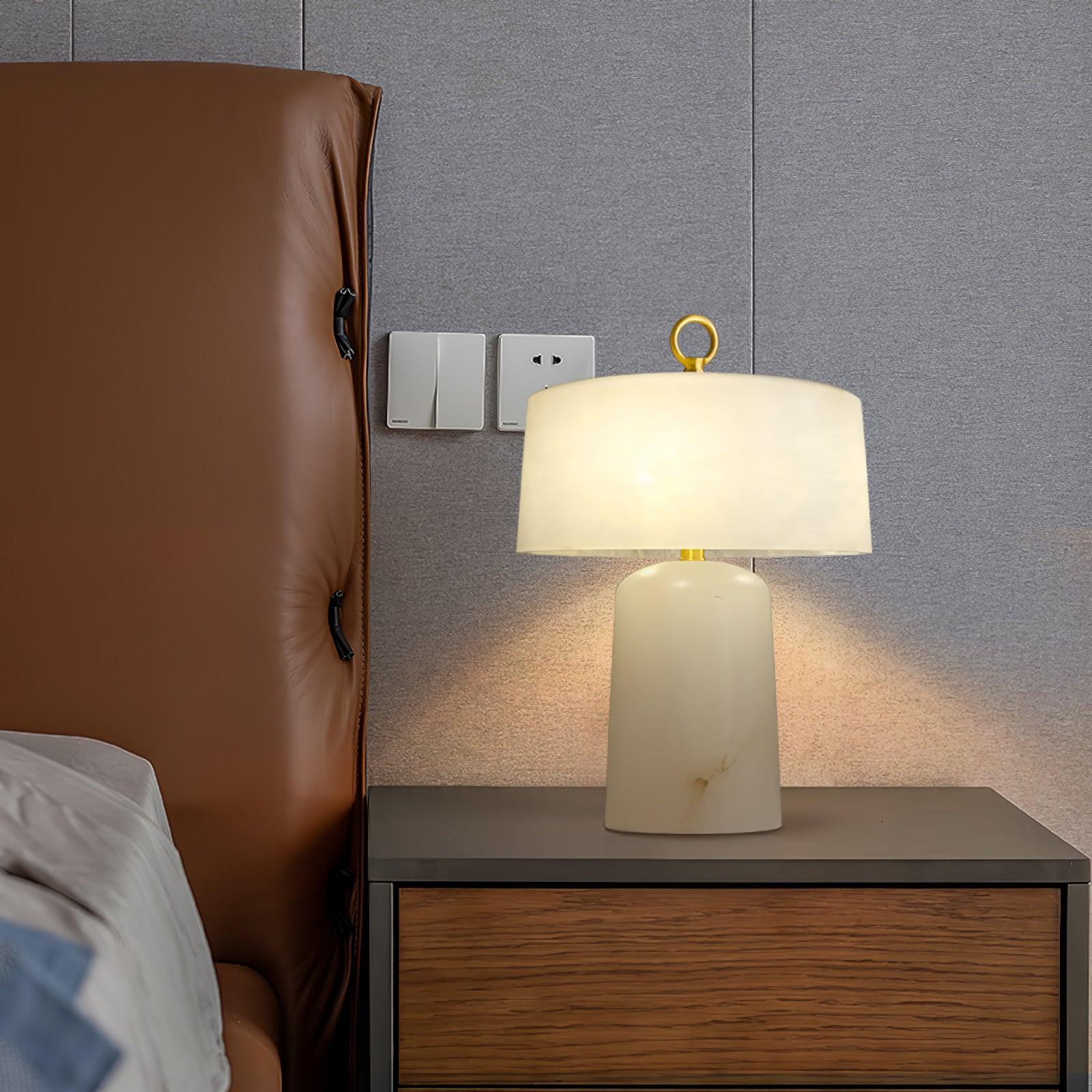 Eurvynyra Drum Alabaster Table Lamp-Neutral Decor
