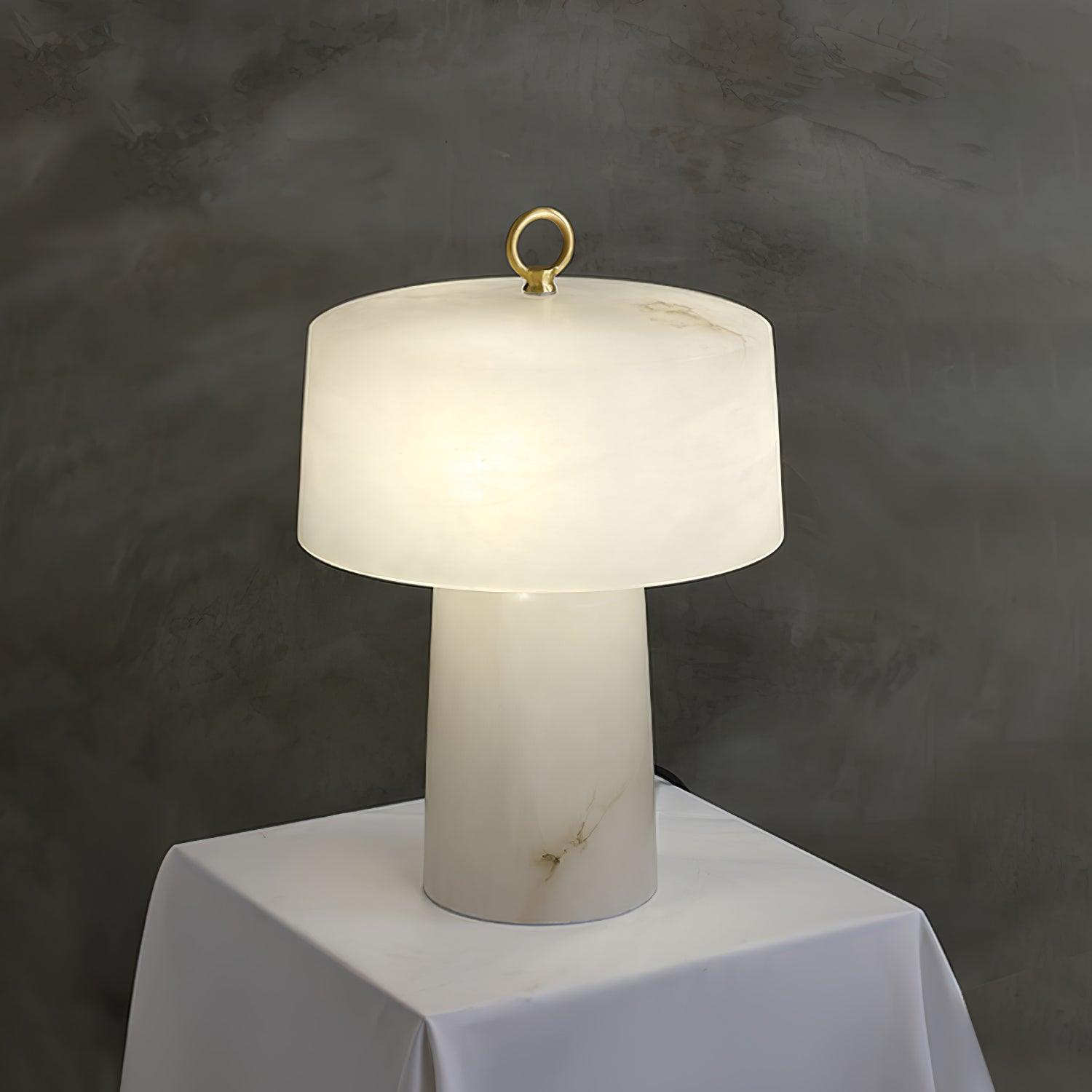 Eurvynyra Drum Alabaster Table Lamp-Neutral Decor