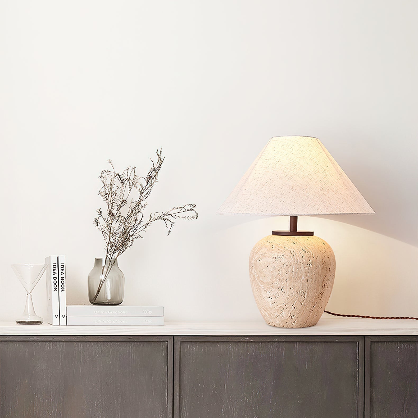 Cazorus Globular Travertine Table Lamp-Neutral Decor
