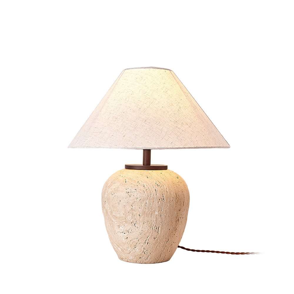 Cazorus Globular Travertine Table Lamp-Neutral Decor