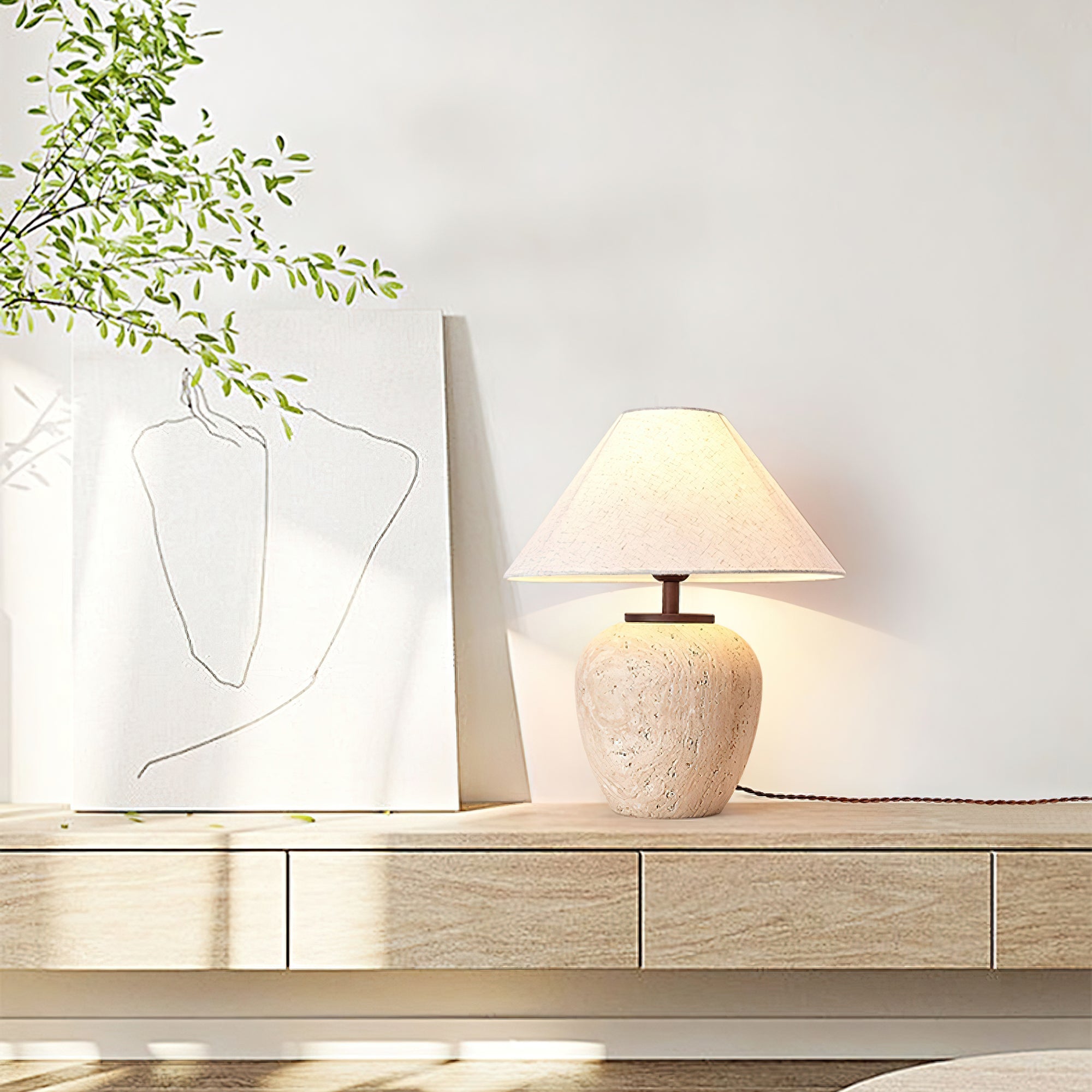 Cazorus Globular Travertine Table Lamp-Neutral Decor