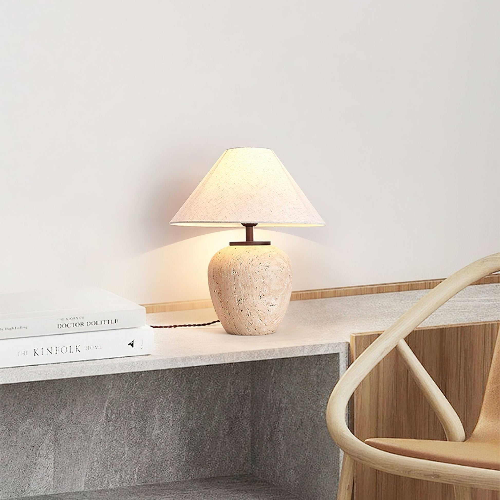 Cazorus Globular Travertine Table Lamp-Neutral Decor