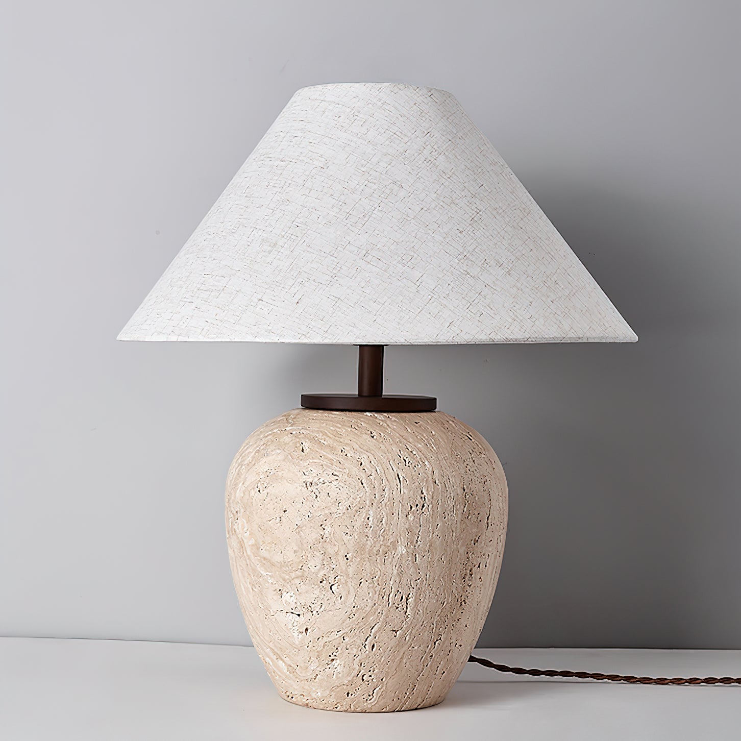 Cazorus Globular Travertine Table Lamp-Neutral Decor