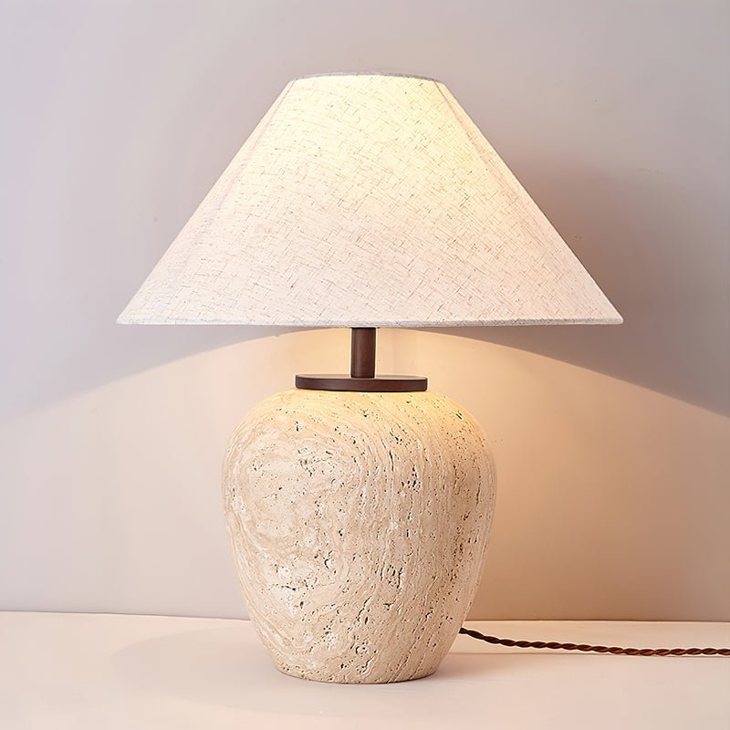Cazorus Globular Travertine Table Lamp-Neutral Decor