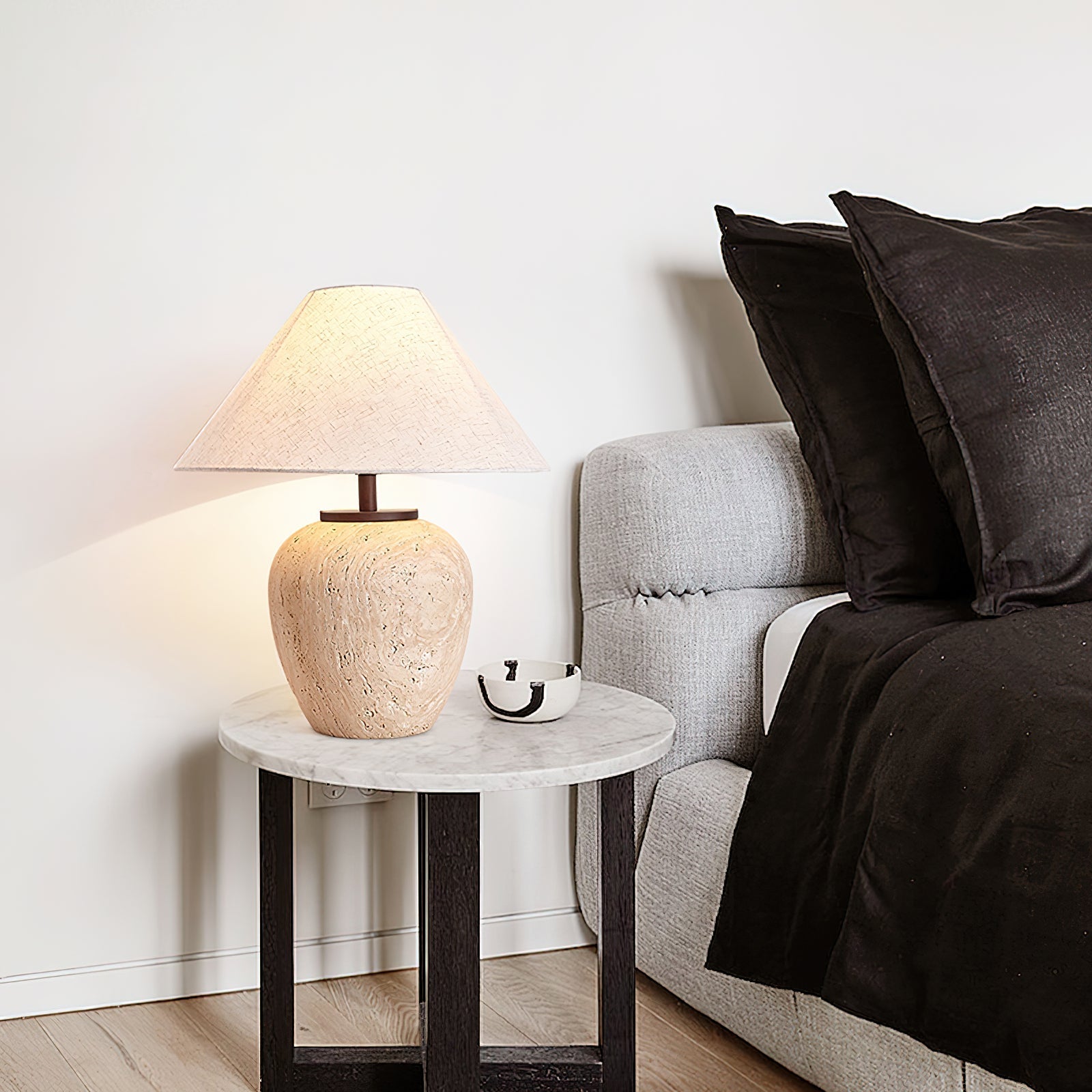 Cazorus Globular Travertine Table Lamp-Neutral Decor